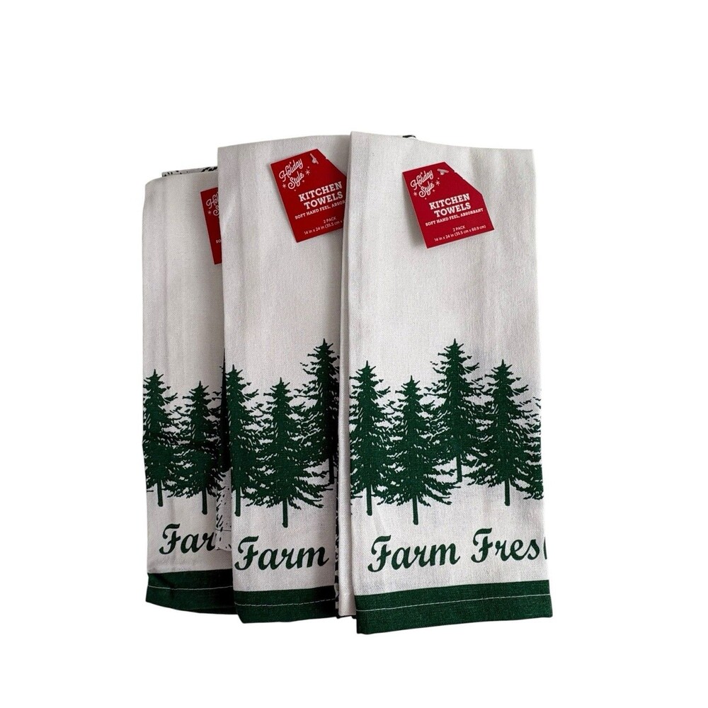 Towel Kitchen Dish Farm Fresh" Christmas Pine Trees 6 Towel Winter Snow  New